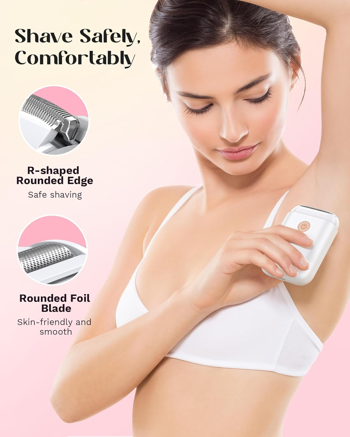 Electric Shaver for Women, Bikini Trimmer for Women for Legs Underarm Private Area Public Hairs, Electric Razor USB Rechargeable Womens Shaver Cordless with Detachable Head & 2 Leds (White)