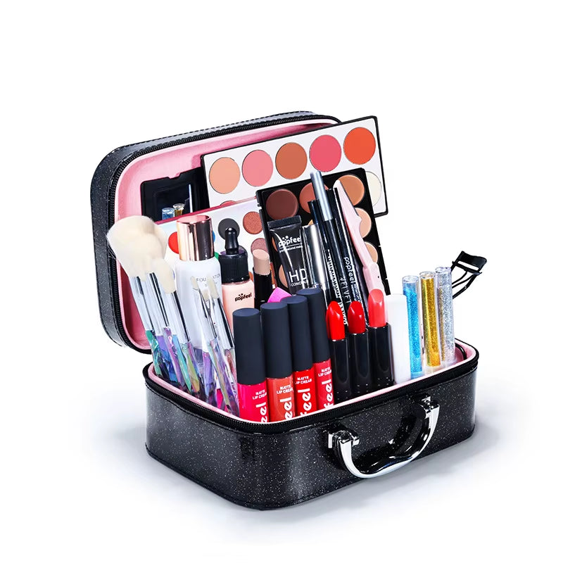 Makeup Kit Full Set Box Glitter Eyeshadow Plate Powder Blush Foundation Professional Multifunctional for Miss Women Make-Up Bag